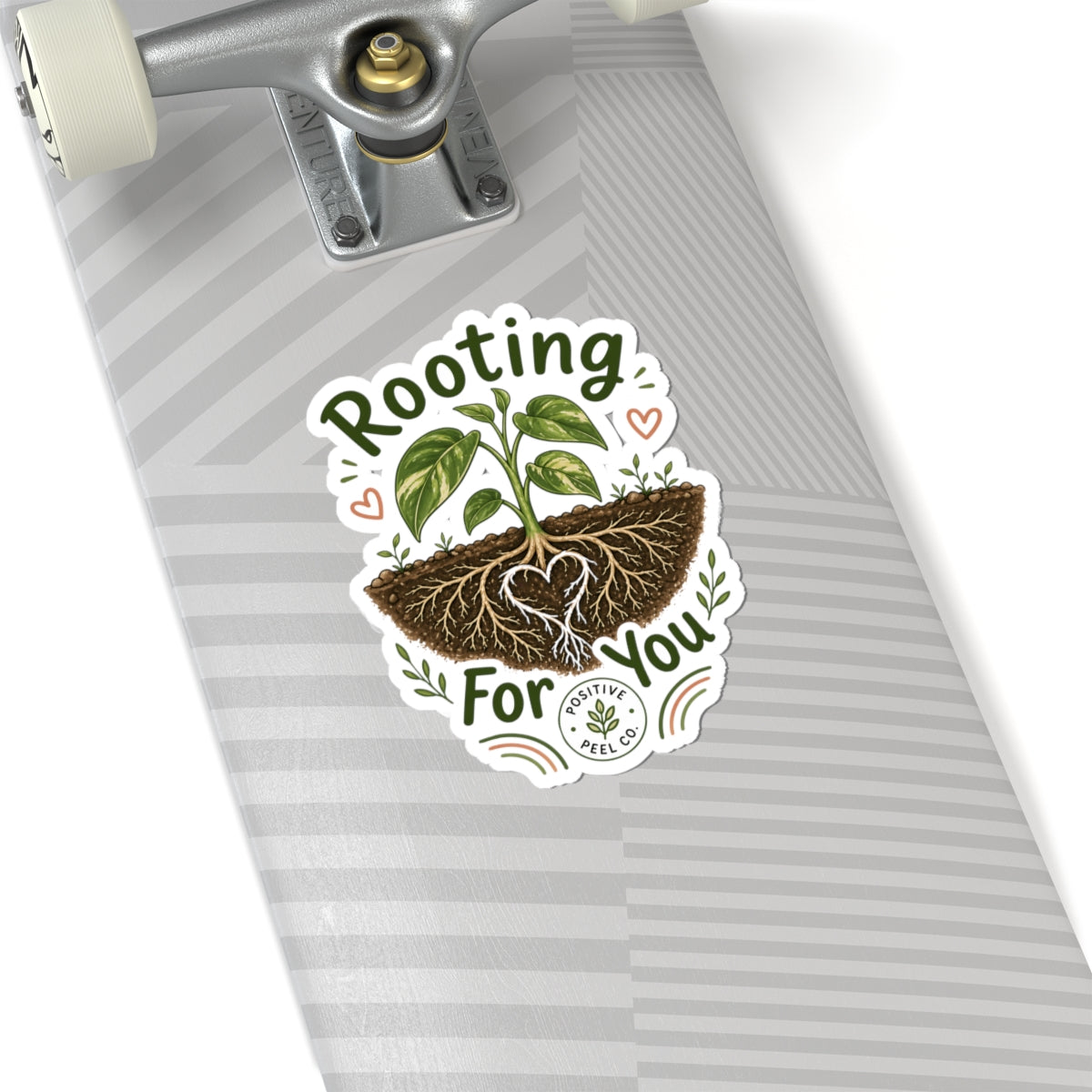 Rooting For You plant sticker with heart shaped roots and growing seedling — encouraging gift for friends family graduates and plant lovers