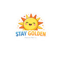 Cute kawaii smiling sun sticker with hearts and sparkles saying stay golden — cheerful positive gift for kids and anyone who needs sunshine
