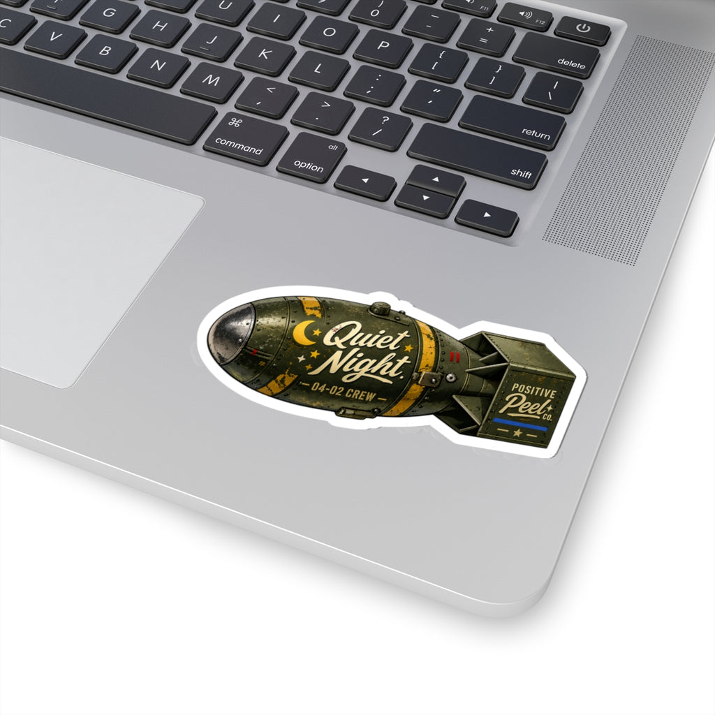 Quiet Night vintage bomb sticker for first responders, firefighters, and military — kiss-cut sticker for helmets, laptops, and water bottles