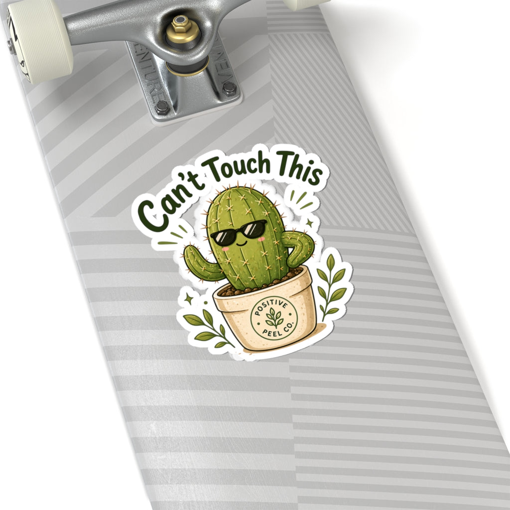 Funny cactus sticker with sunglasses and can't touch this text — humorous gift for cactus lovers and plant parents