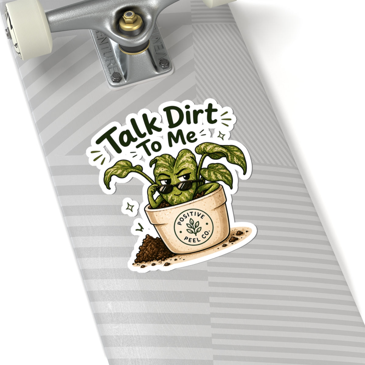 Funny plant sticker with sassy potted plant wearing sunglasses saying talk dirt to me — cute gift for plant lovers and gardeners