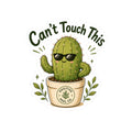 Funny cactus sticker with sunglasses and can't touch this text — humorous gift for cactus lovers and plant parents