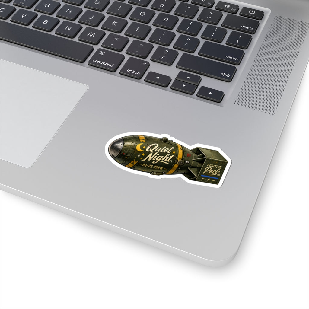 Quiet Night vintage bomb sticker for first responders, firefighters, and military — kiss-cut sticker for helmets, laptops, and water bottles
