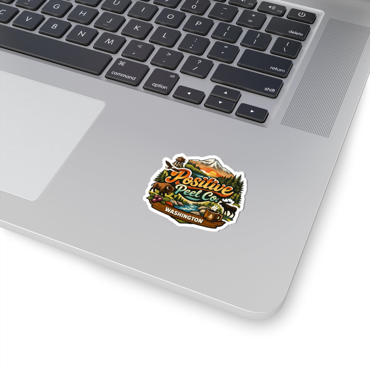 Washington state adventure sticker with Mount Rainier bald eagle bison moose and campfire coffee mug — gift for Washington residents and Pacific Northwest lovers