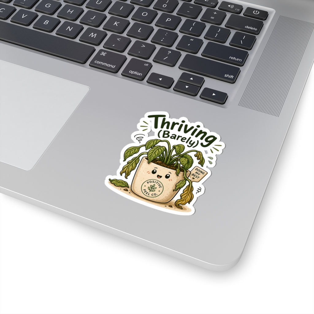 Cute funny plant sticker with droopy houseplant saying doing my best — relatable gift for plant lovers and anyone who needs encouragement
