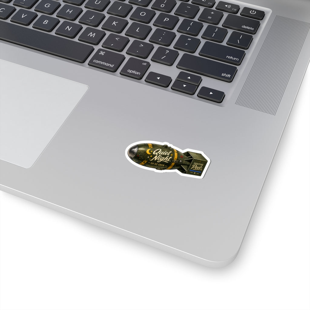 Quiet Night vintage bomb sticker for first responders, firefighters, and military — kiss-cut sticker for helmets, laptops, and water bottles