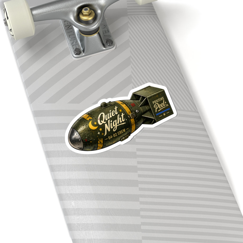 Quiet Night vintage bomb sticker for first responders, firefighters, and military — kiss-cut sticker for helmets, laptops, and water bottles