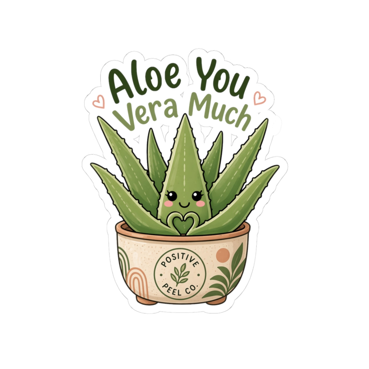 Cute kawaii aloe vera plant sticker holding a heart saying aloe you vera much — funny gift for plant lovers and friends